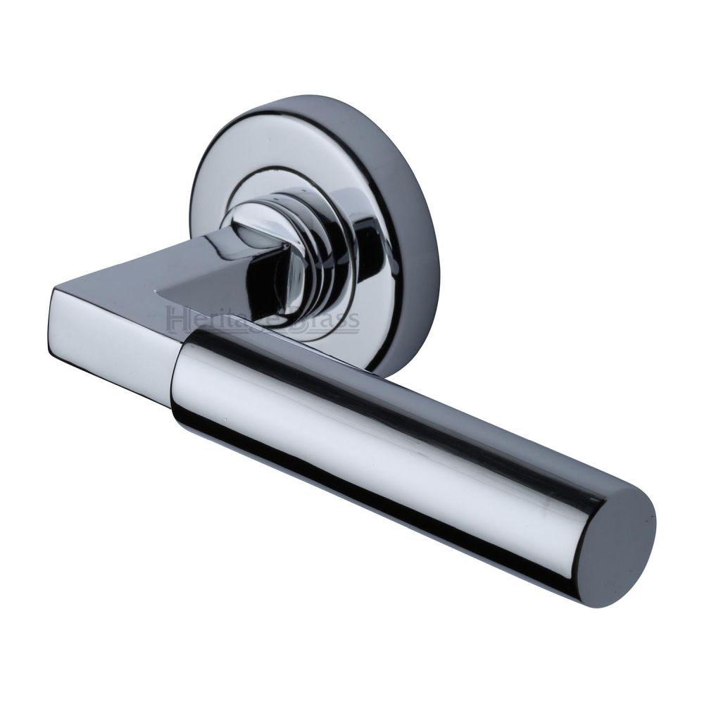 This is an image of a Heritage Brass - Door Handle Lever on Rose Bauhaus Design Polished Chrome Finish, v2259-pc that is available to order from T.H Wiggans Ironmongery in Kendal.