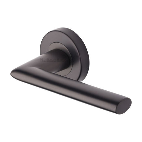 This is an image of a Heritage Brass - Door Handle Lever Latch on Round Rose Admiralty Design Matt Bro, v2355-mb that is available to order from T.H Wiggans Ironmongery in Kendal.