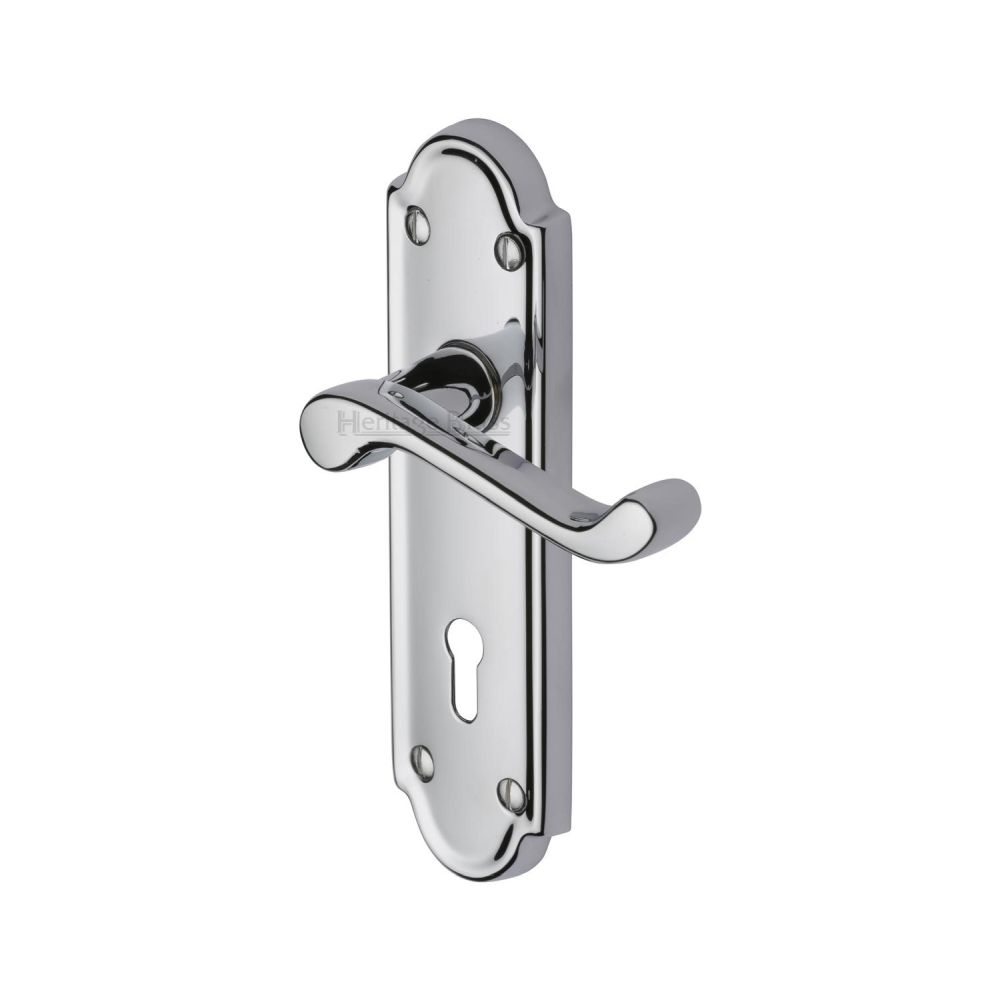 This is an image of a Heritage Brass - Door Handle Lever Lock Meridian Design Polished Chrome Finish, v300-pc that is available to order from T.H Wiggans Ironmongery in Kendal.