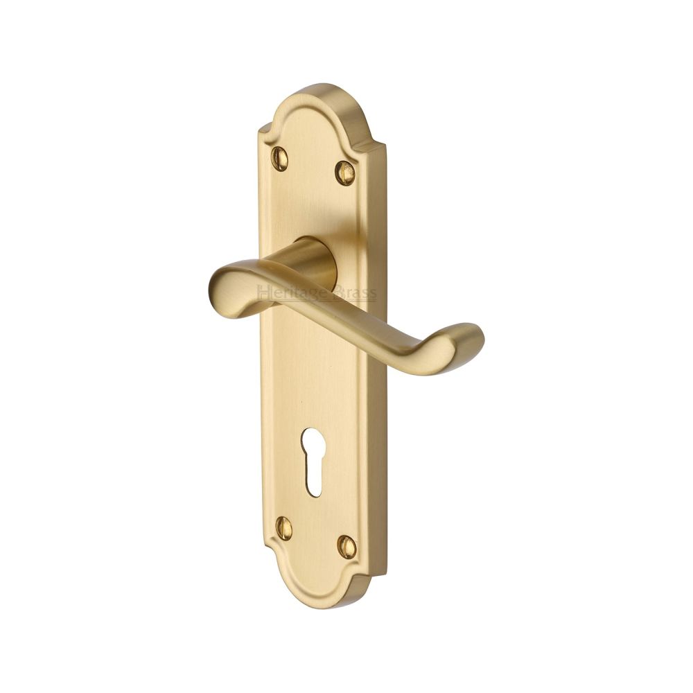 This is an image of a Heritage Brass - Door Handle Lever Lock Meridian Design Satin Brass Finish, v300-sb that is available to order from T.H Wiggans Ironmongery in Kendal.