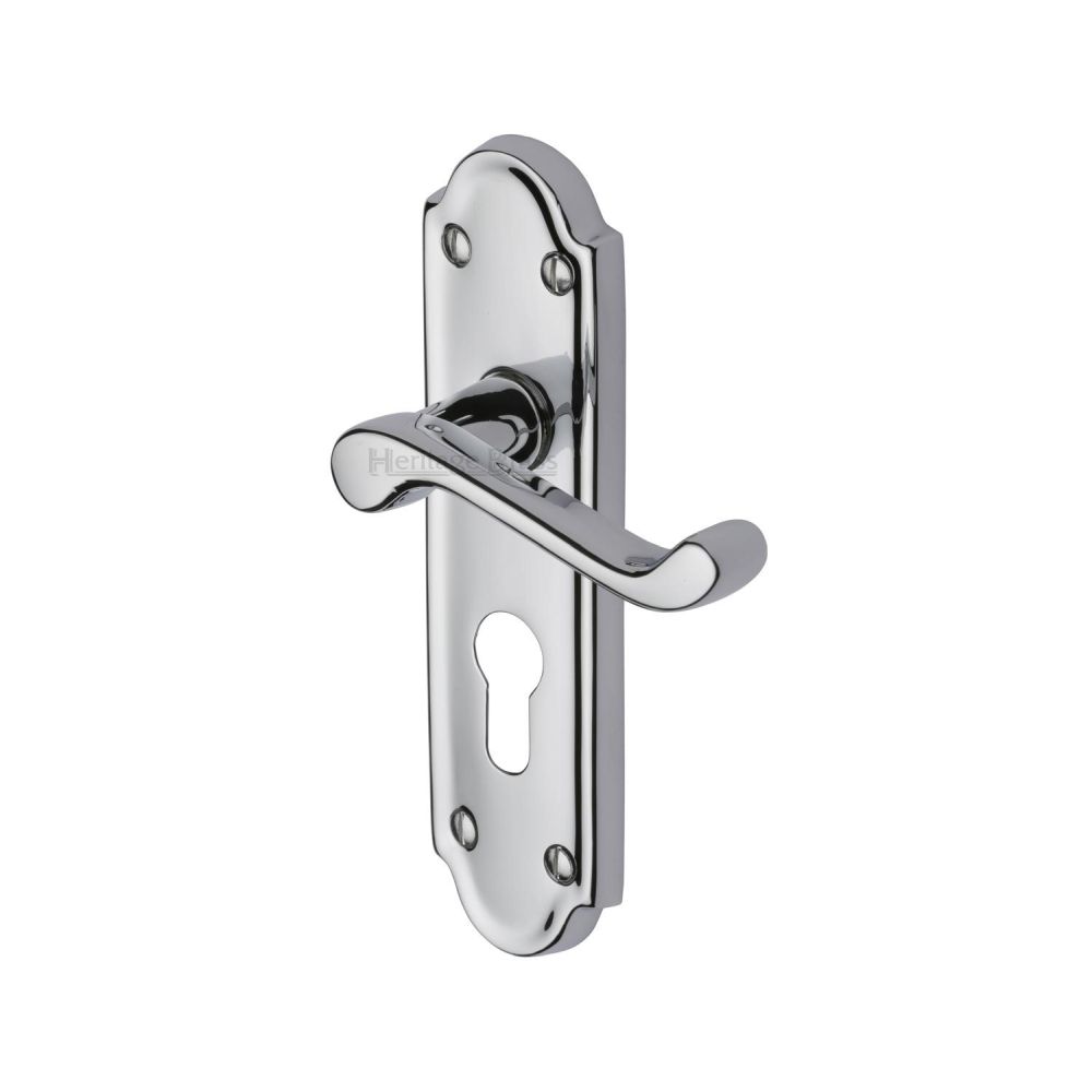 This is an image of a Heritage Brass - Door Handle for Euro Profile Plate Meridian Design Polished Chrome, v327-48-pc that is available to order from T.H Wiggans Ironmongery in Kendal.