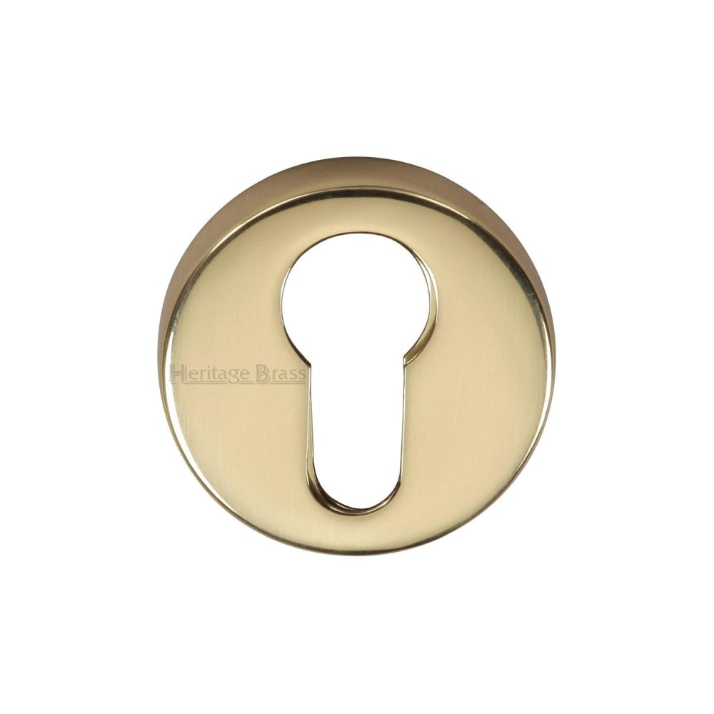 This is an image of a Heritage Brass - Euro Profile Cylinder Escutcheon Polished Brass Finish, v4008-pb that is available to order from T.H Wiggans Ironmongery in Kendal.