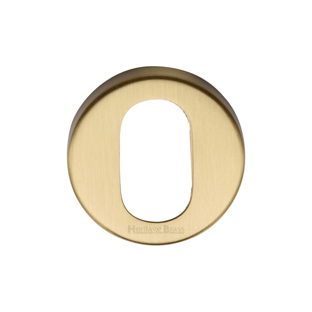 This is an image of a Heritage Brass - Oval Profile Cylinder Escutcheon Satin Brass Finish, v4009-sb that is available to order from T.H Wiggans Ironmongery in Kendal.