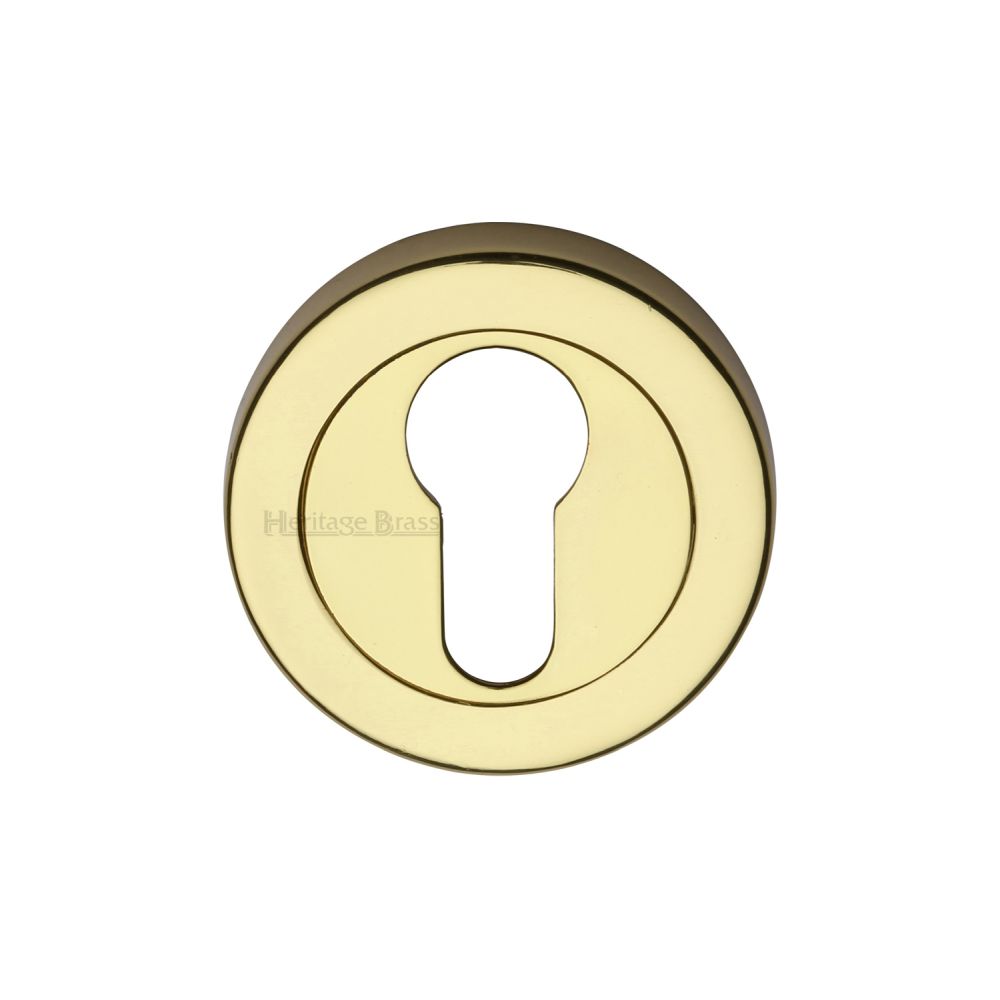 This is an image of a Heritage Brass - Euro Profile Cylinder Escutcheon Polished Brass Finish, v4020-pb that is available to order from T.H Wiggans Ironmongery in Kendal.