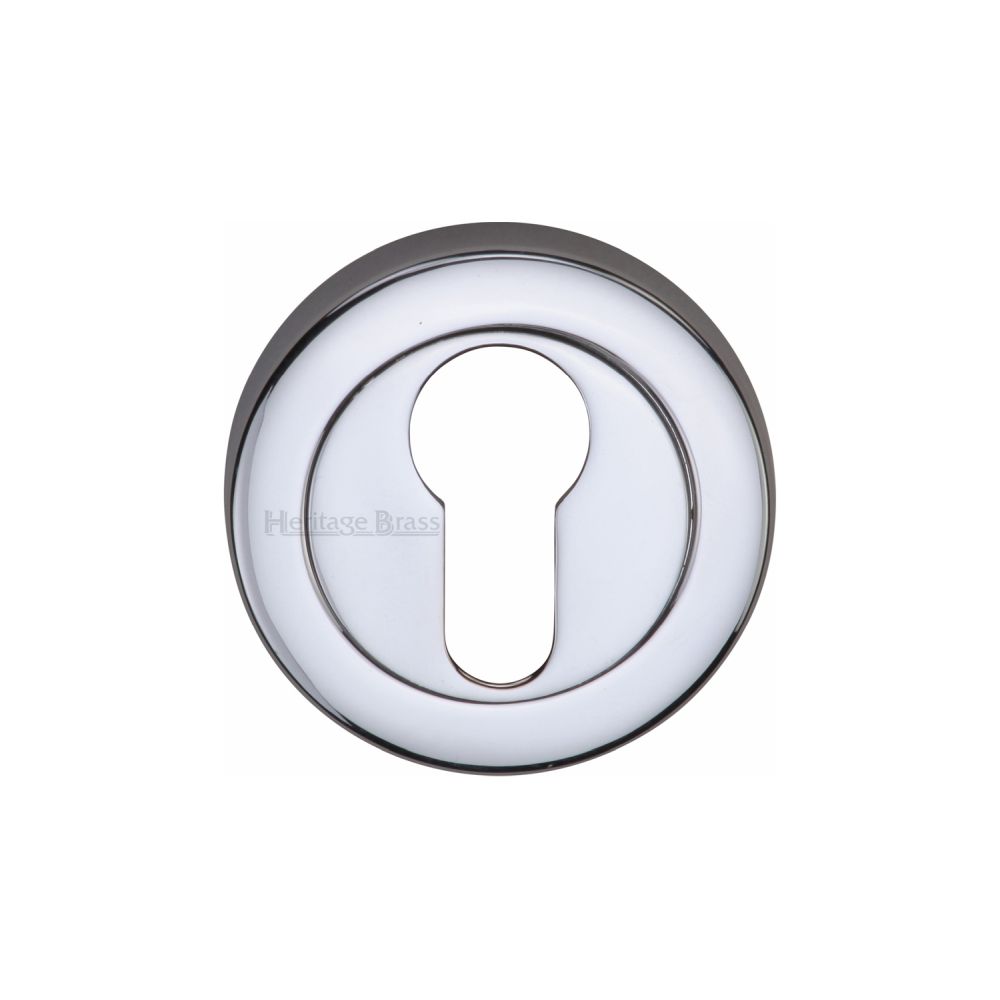 This is an image of a Heritage Brass - Euro Profile Cylinder Escutcheon Polished Chrome Finish, v4020-pc that is available to order from T.H Wiggans Ironmongery in Kendal.