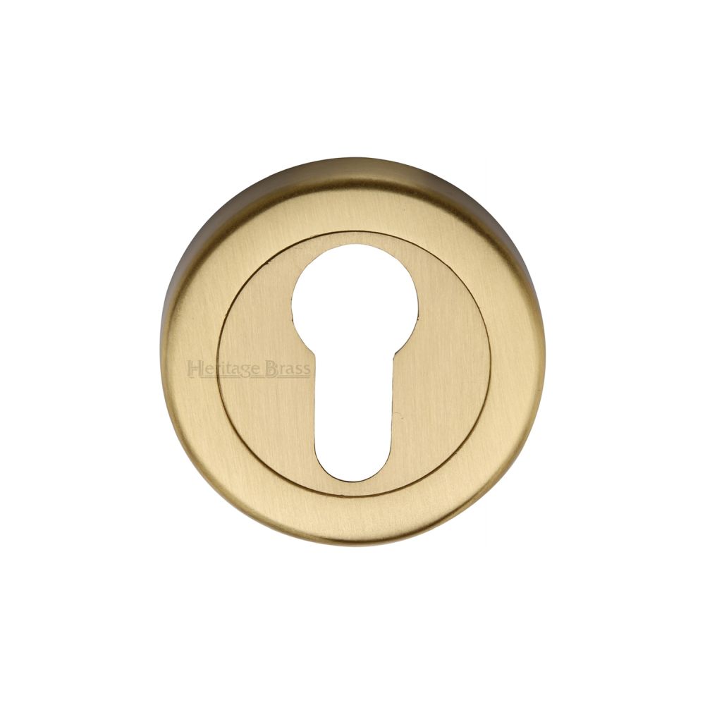 This is an image of a Heritage Brass - Euro Profile Cylinder Escutcheon Satin Brass Finish, v4020-sb that is available to order from T.H Wiggans Ironmongery in Kendal.