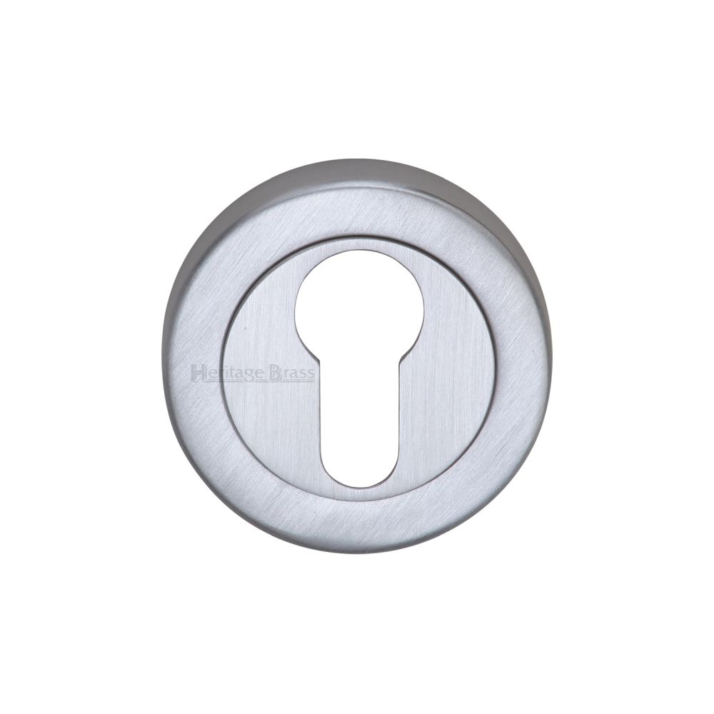 This is an image of a Heritage Brass - Euro Profile Cylinder Escutcheon Satin Chrome Finish, v4020-sc that is available to order from T.H Wiggans Ironmongery in Kendal.