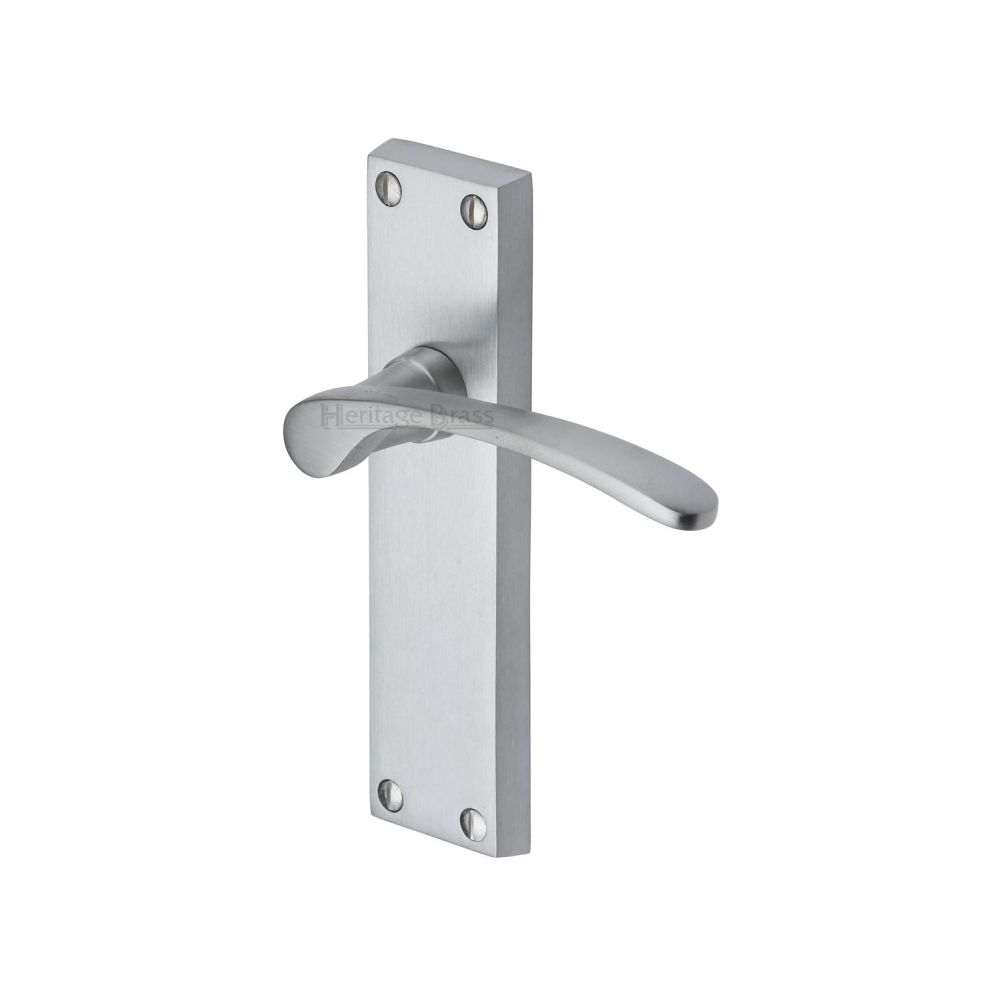This is an image of a Heritage Brass - Door Handle Lever Latch Sophia Design Satin Chrome Finish, v4113-sc that is available to order from T.H Wiggans Ironmongery in Kendal.