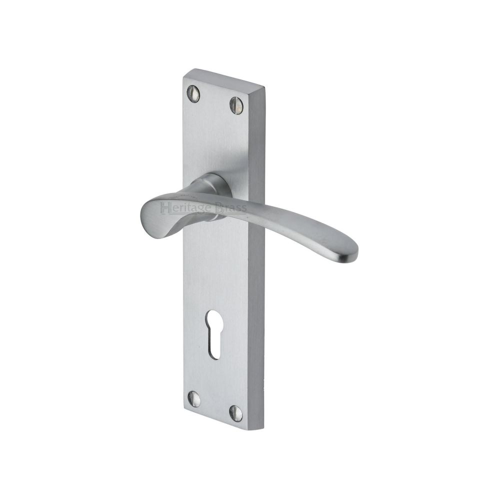 This is an image of a Heritage Brass - Door Handle Lever Lock Sophia Design Satin Chrome Finish, v4130-sc that is available to order from T.H Wiggans Ironmongery in Kendal.