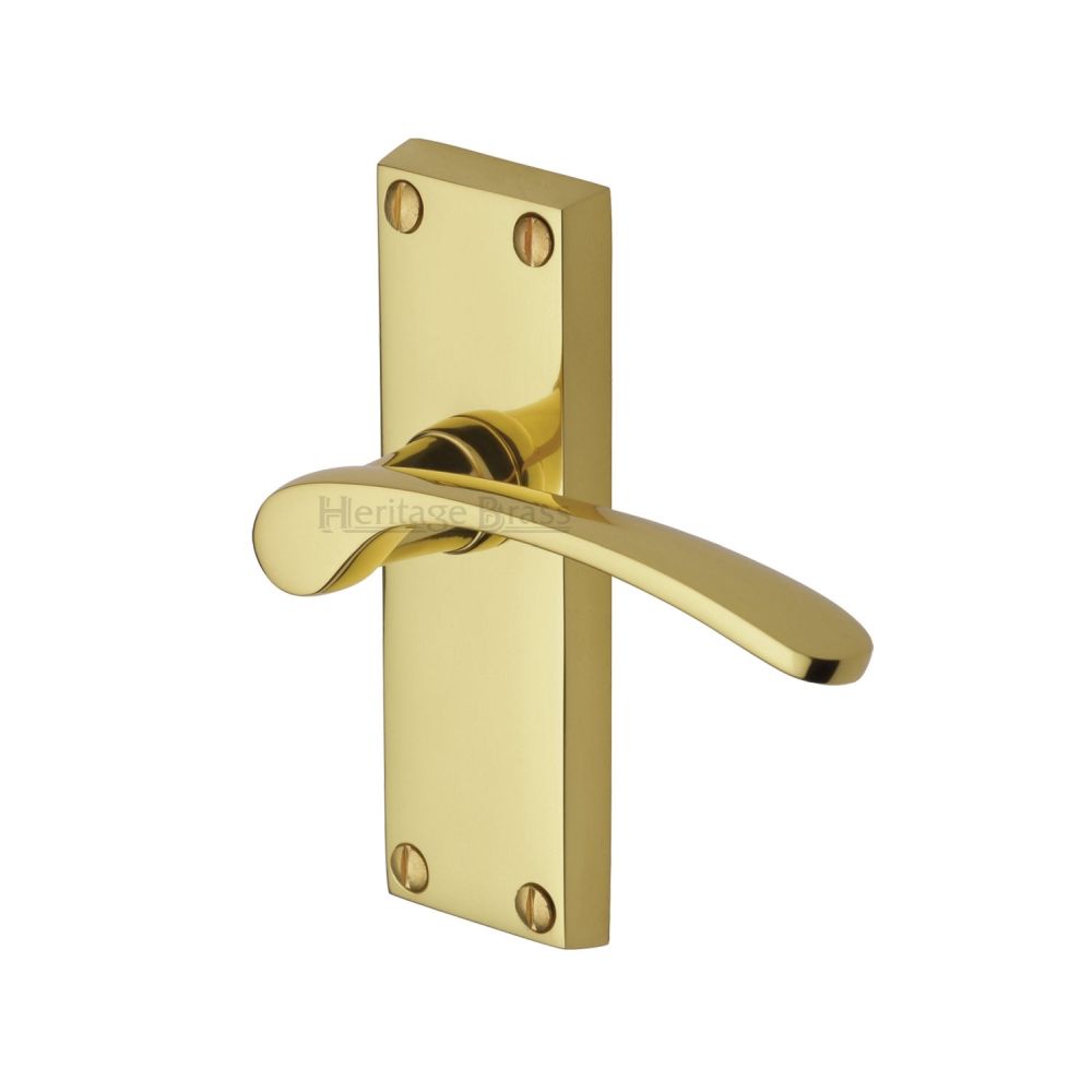 This is an image of a Heritage Brass - Door Handle Lever Latch Sophia Short Design Polished Brass Finish, v4140-pb that is available to order from T.H Wiggans Ironmongery in Kendal.