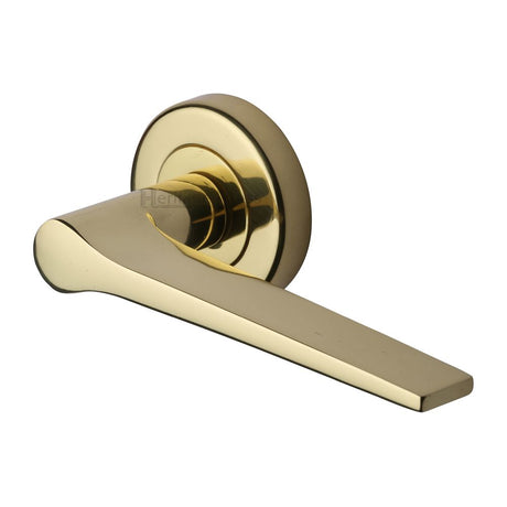 This is an image of a Heritage Brass - Door Handle Lever on Rose Gio Design Polished Brass Finish, v4189-pb that is available to order from T.H Wiggans Ironmongery in Kendal.
