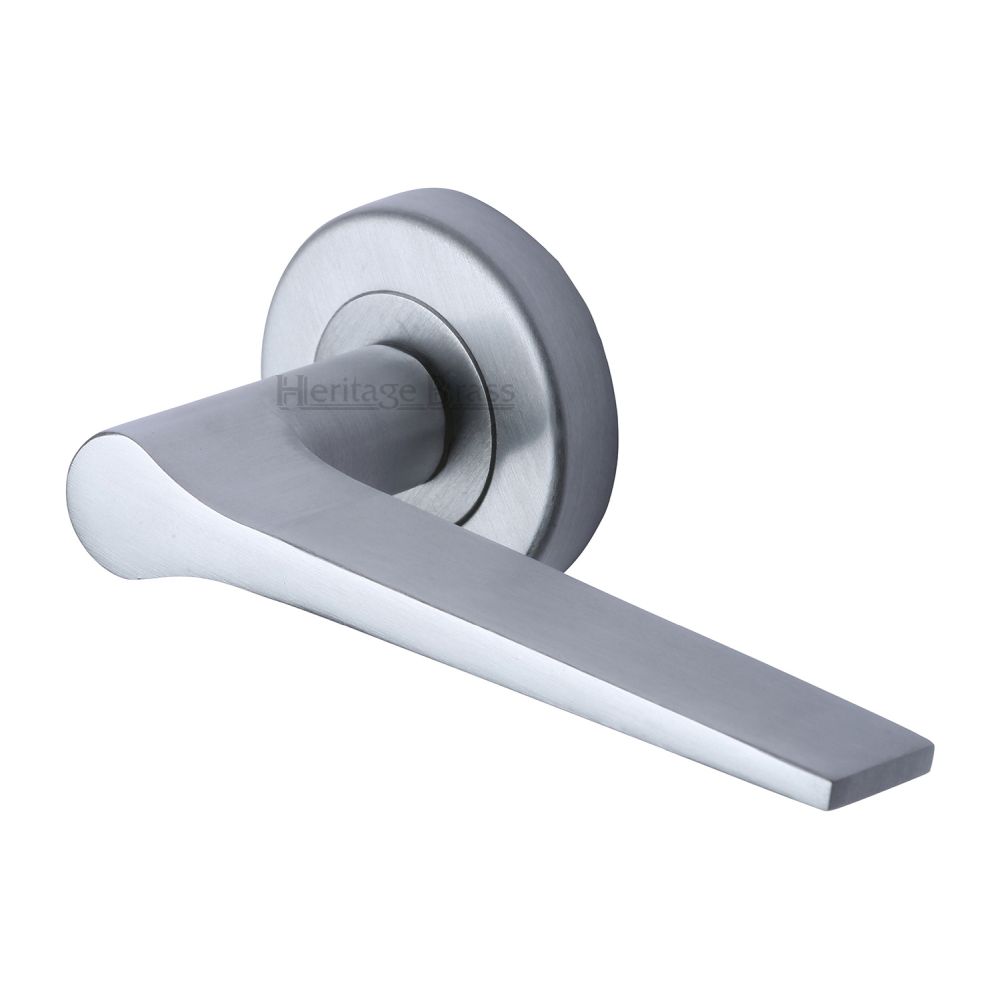 This is an image of a Heritage Brass - Door Handle Lever on Rose Gio Design Satin Chrome Finish, v4189-sc that is available to order from T.H Wiggans Ironmongery in Kendal.