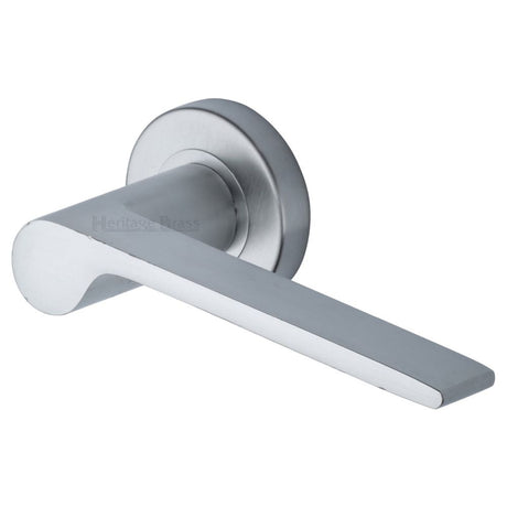 This is an image of a Heritage Brass - Door Handle Lever Latch on Round Rose Julia Design Satin Chrome, v4190-sc that is available to order from T.H Wiggans Ironmongery in Kendal.