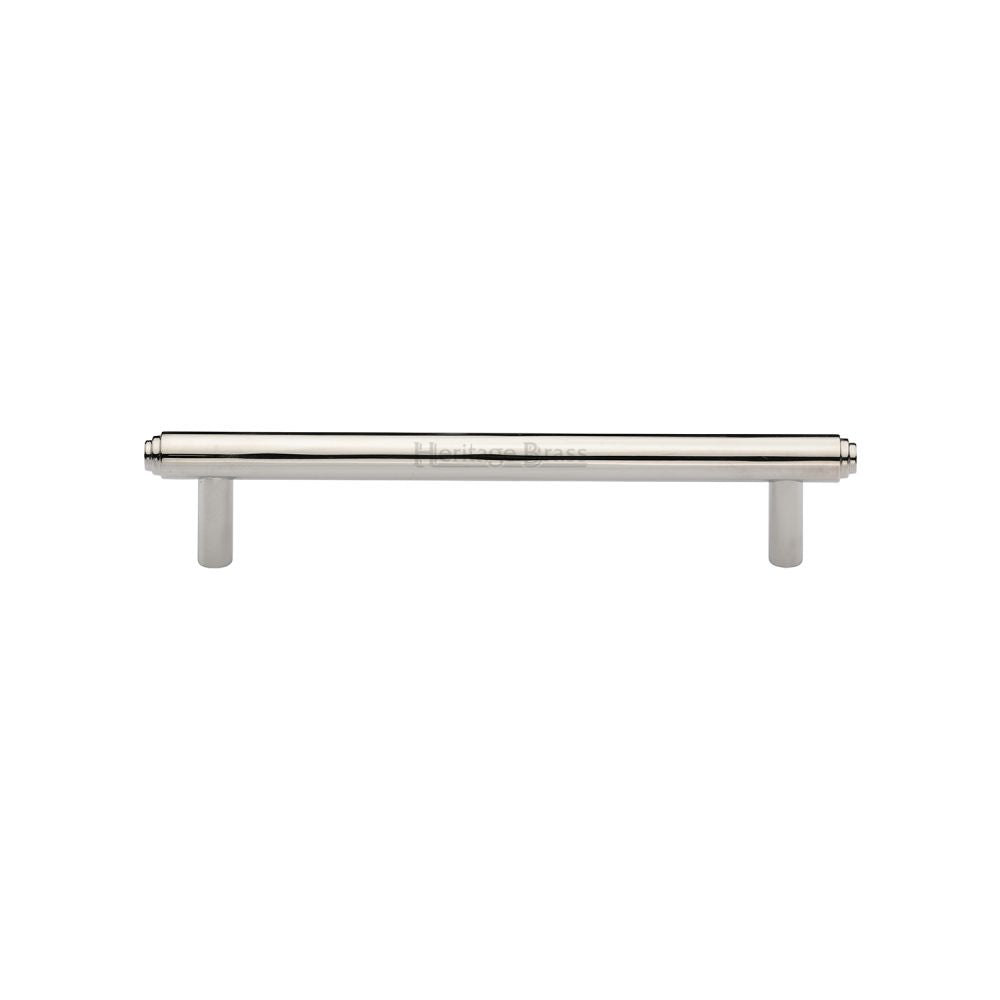 This is an image of a Heritage Brass - Cabinet Pull Stepped Design 128mm CTC Polished Nickel Finish, v4410-128-pnf that is available to order from T.H Wiggans Ironmongery in Kendal.