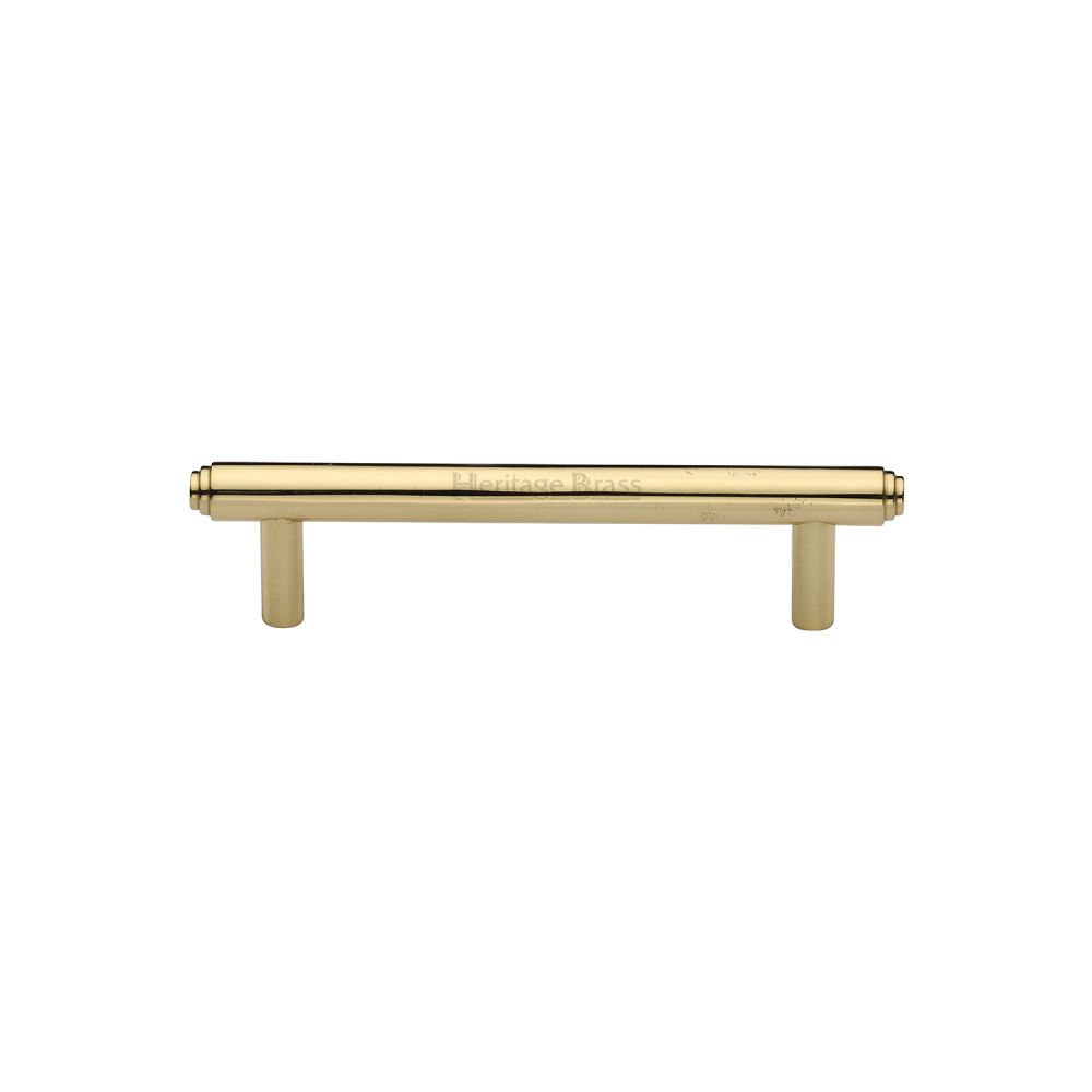 This is an image of a Heritage Brass - Cabinet Pull Stepped Design 96mm CTC Polished Brass Finish, v4410-96-pb that is available to order from T.H Wiggans Ironmongery in Kendal.