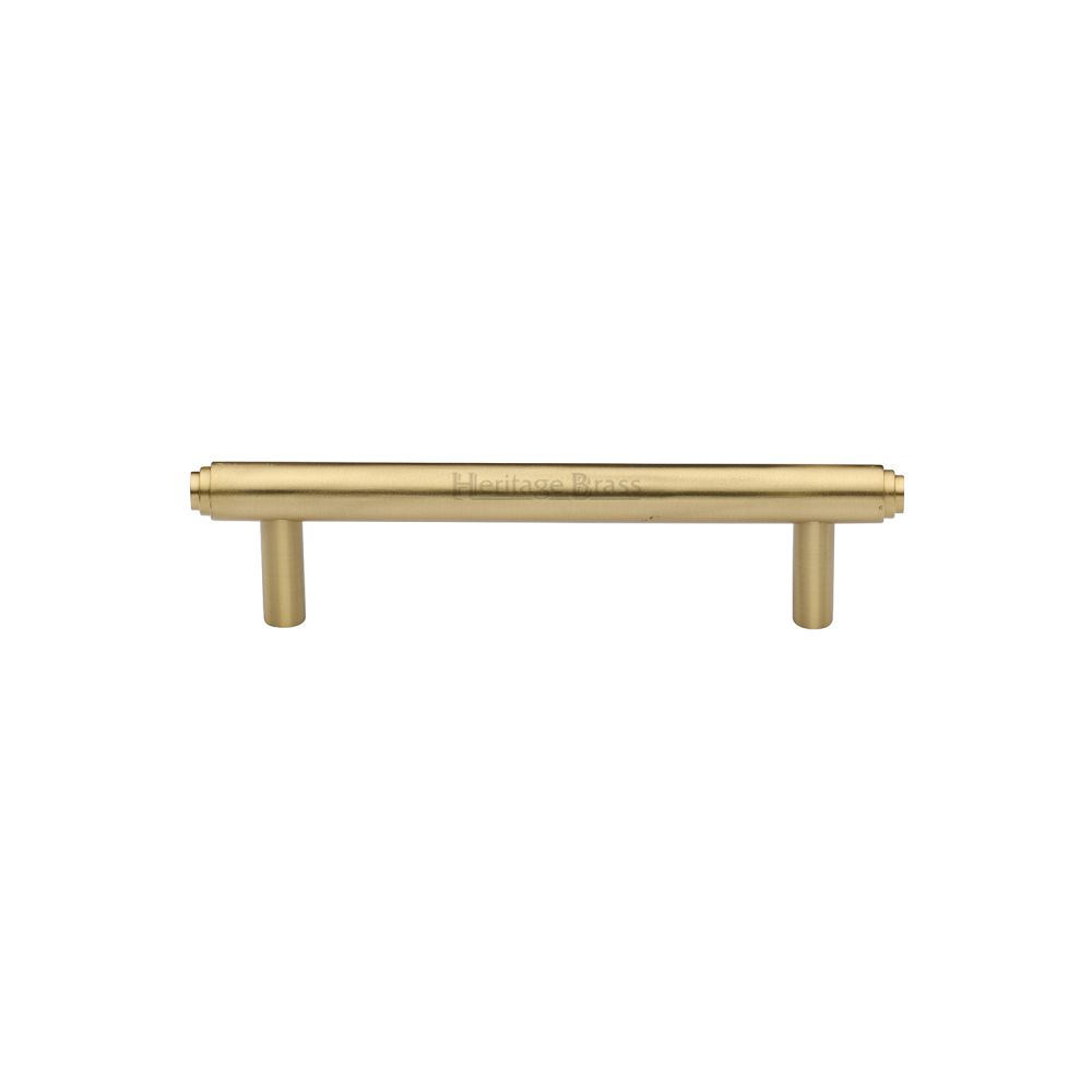 This is an image of a Heritage Brass - Cabinet Pull Stepped Design 96mm CTC Satin Brass Finish, v4410-96-sb that is available to order from T.H Wiggans Ironmongery in Kendal.