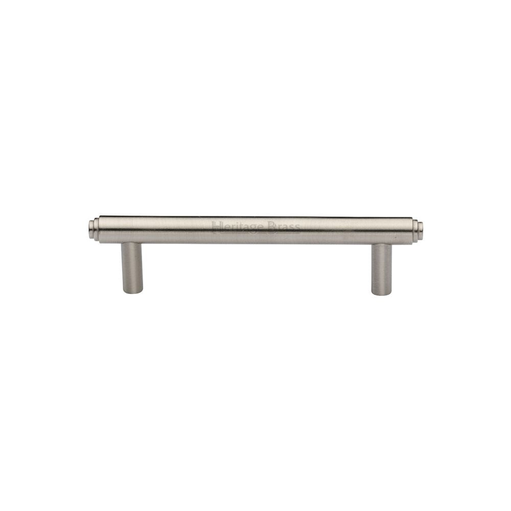 This is an image of a Heritage Brass - Cabinet Pull Stepped Design 96mm CTC Satin Nickel Finish, v4410-96-sn that is available to order from T.H Wiggans Ironmongery in Kendal.