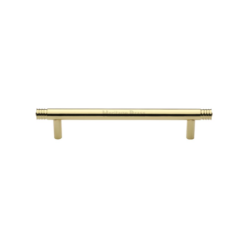 This is an image of a Heritage Brass - Cabinet Pull Contour Design 128mm CTC Polished Brass Finish, v4446-128-pb that is available to order from T.H Wiggans Ironmongery in Kendal.