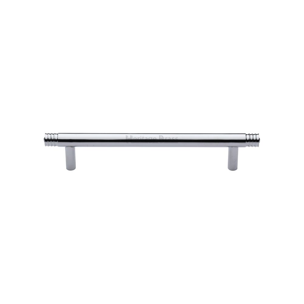 This is an image of a Heritage Brass - Cabinet Pull Contour Design 128mm CTC Polished Chrome Finish, v4446-128-pc that is available to order from T.H Wiggans Ironmongery in Kendal.