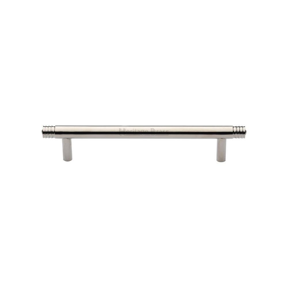 This is an image of a Heritage Brass - Cabinet Pull Contour Design 128mm CTC Polished Nickel Finish, v4446-128-pnf that is available to order from T.H Wiggans Ironmongery in Kendal.