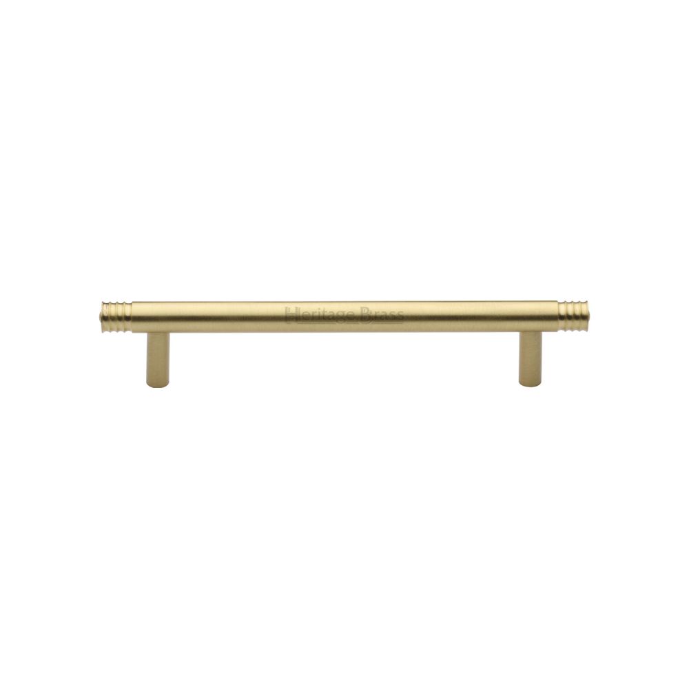 This is an image of a Heritage Brass - Cabinet Pull Contour Design 128mm CTC Satin Brass Finish, v4446-128-sb that is available to order from T.H Wiggans Ironmongery in Kendal.