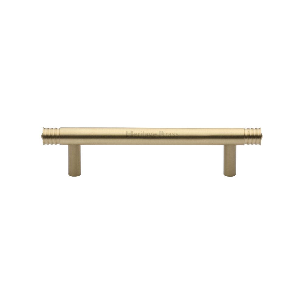This is an image of a Heritage Brass - Cabinet Pull Contour Design 96mm CTC Satin Brass Finish, v4446-96-sb that is available to order from T.H Wiggans Ironmongery in Kendal.