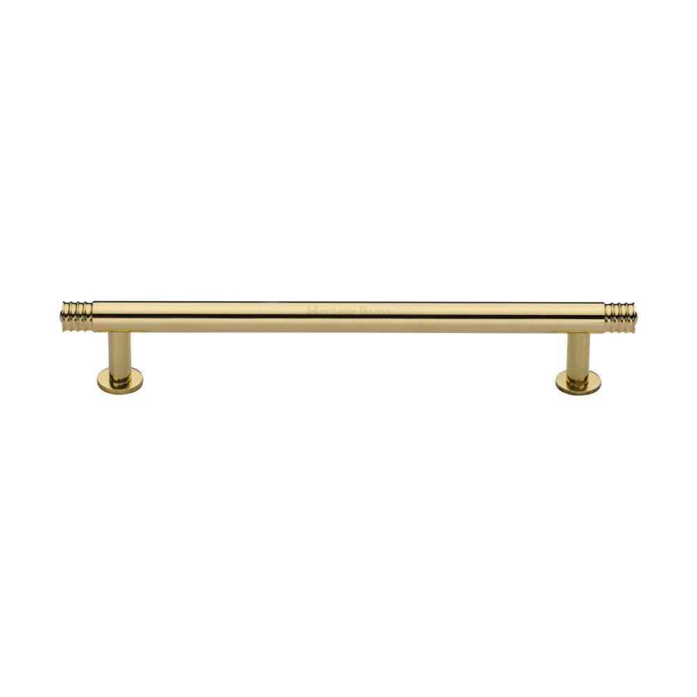 This is an image of a Heritage Brass - Cabinet Pull Contour Design with 16mm Rose 160mm CTC Polished Brass, v4447-160-pb that is available to order from T.H Wiggans Ironmongery in Kendal.