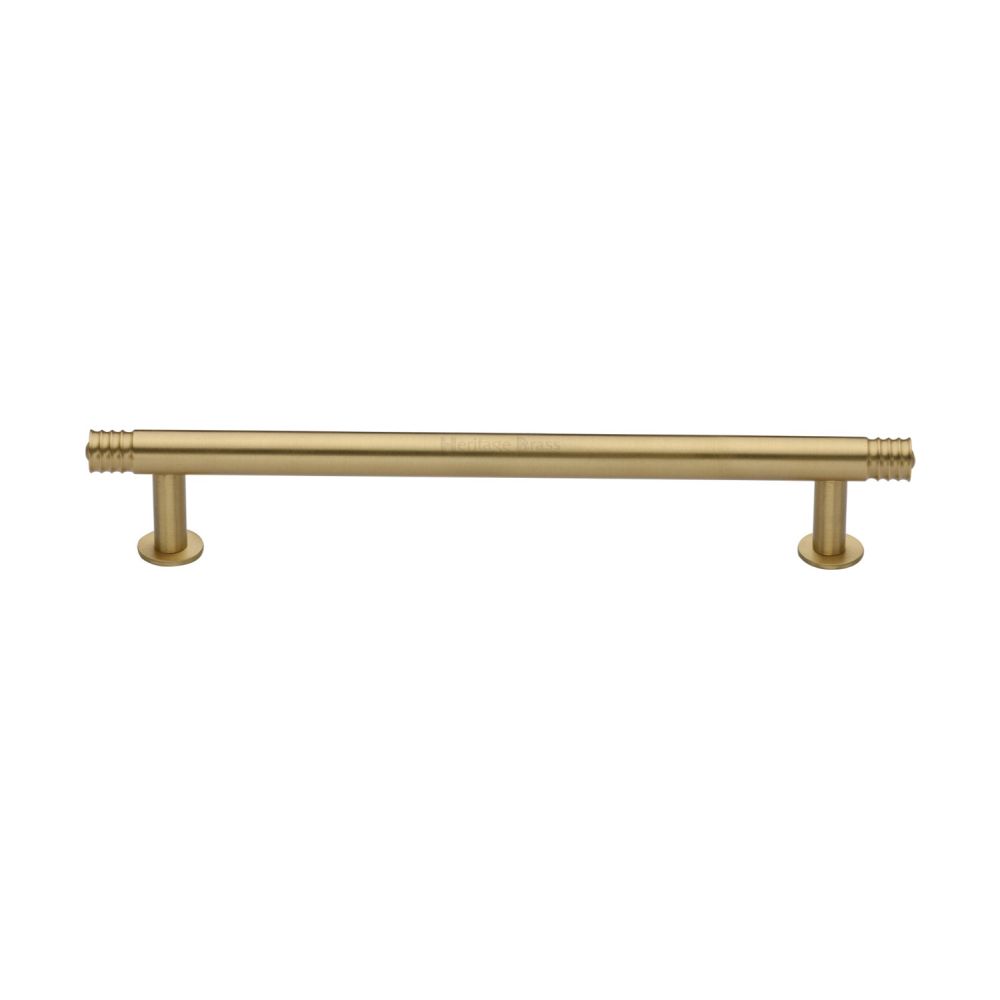 This is an image of a Heritage Brass - Cabinet Pull Contour Design with 16mm Rose 160mm CTC Satin Brass, v4447-160-sb that is available to order from T.H Wiggans Ironmongery in Kendal.