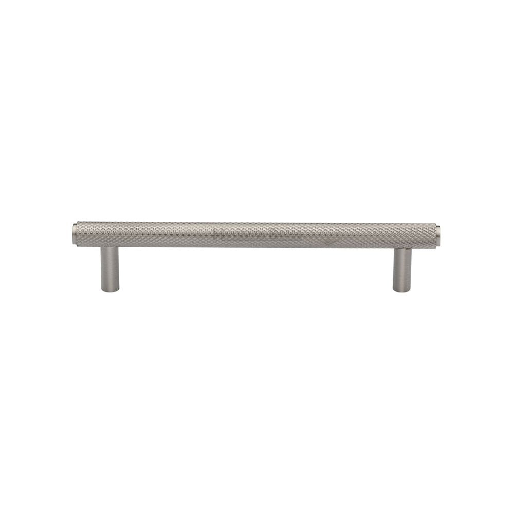 This is an image of a Heritage Brass - Cabinet Pull Knurled Design 128mm CTC Satin Nickel Finish, v4458-128-sn that is available to order from T.H Wiggans Ironmongery in Kendal.