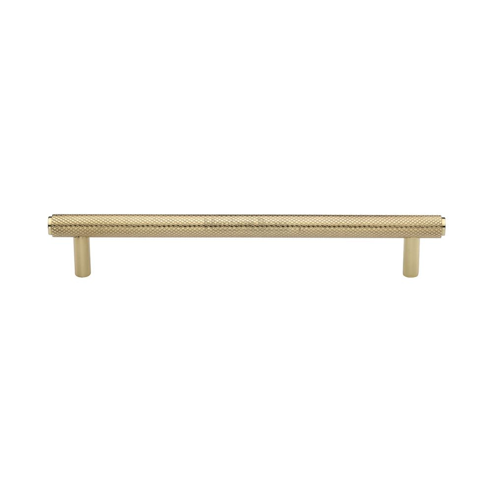 This is an image of a Heritage Brass - Cabinet Pull Knurled Design 160mm CTC Polished Brass Finish, v4458-160-pb that is available to order from T.H Wiggans Ironmongery in Kendal.