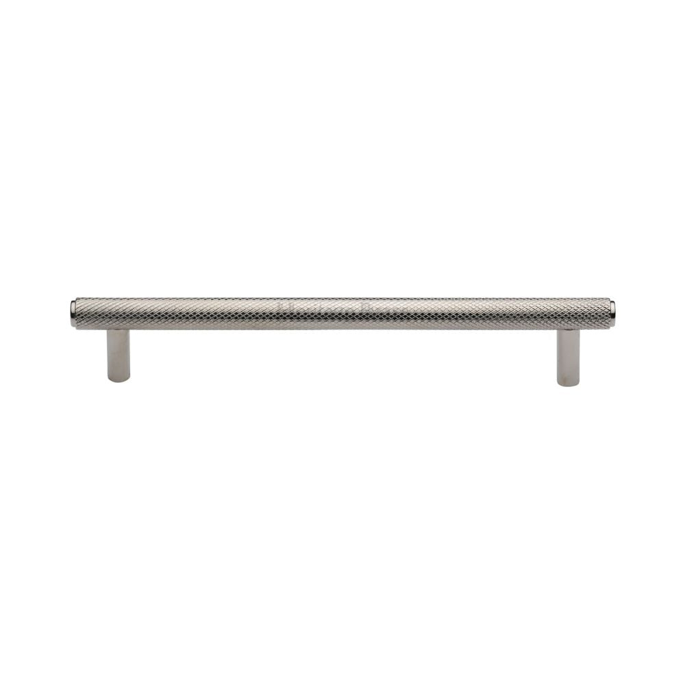 This is an image of a Heritage Brass - Cabinet Pull Knurled Design 160mm CTC Polished Nickel Finish, v4458-160-pnf that is available to order from T.H Wiggans Ironmongery in Kendal.