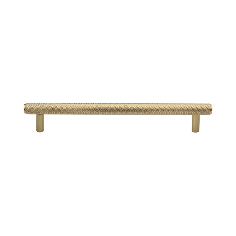 This is an image of a Heritage Brass - Cabinet Pull Knurled Design 160mm CTC Satin Brass Finish, v4458-160-sb that is available to order from T.H Wiggans Ironmongery in Kendal.
