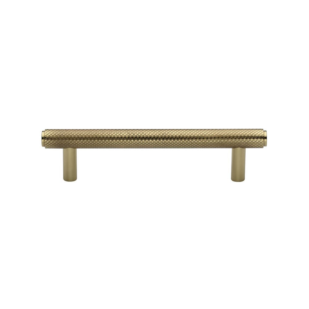 This is an image of a Heritage Brass - Cabinet Pull Knurled Design 96mm CTC Polished Brass Finish, v4458-96-pb that is available to order from T.H Wiggans Ironmongery in Kendal.