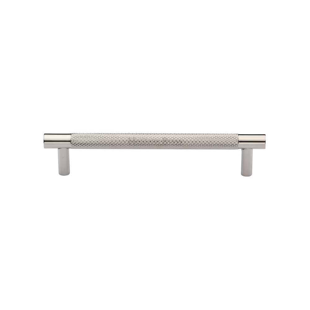 This is an image of a Heritage Brass - Cabinet Pull Partial Knurled Design 128mm CTC Polished Nickel Finis, v4461-128-pnf that is available to order from T.H Wiggans Ironmongery in Kendal.