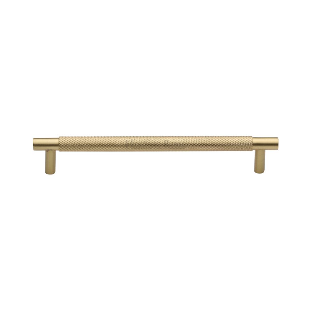This is an image of a Heritage Brass - Cabinet Pull Partial Knurled Design 160mm CTC Satin Brass Finish, v4461-160-sb that is available to order from T.H Wiggans Ironmongery in Kendal.