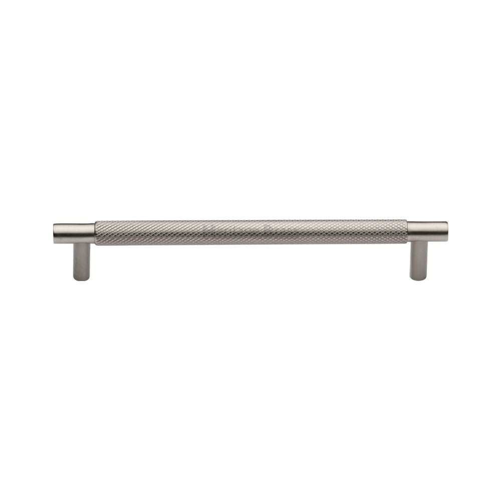 This is an image of a Heritage Brass - Cabinet Pull Partial Knurled Design 160mm CTC Satin Nickel Finis, v4461-160-sn that is available to order from T.H Wiggans Ironmongery in Kendal.