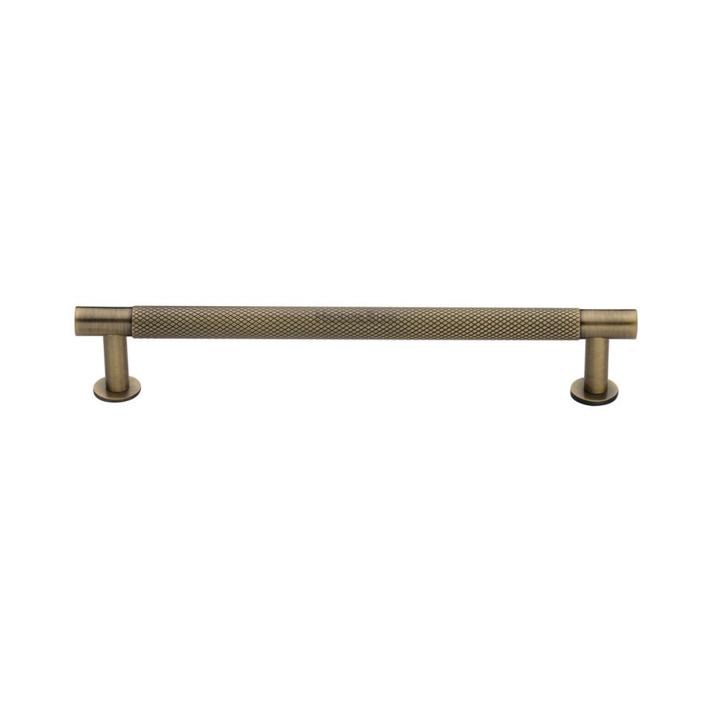 This is an image of a Heritage Brass - Cabinet Pull Partial Knurled Design with Rose 160mm CTC Antique Br, v4462-160-at that is available to order from T.H Wiggans Ironmongery in Kendal.