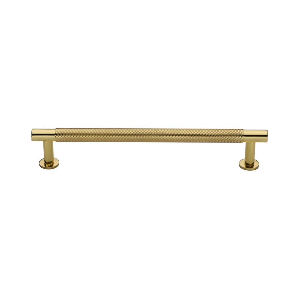 This is an image of a Heritage Brass - Cabinet Pull Partial Knurled Design with Rose 160mm CTC Polished Br, v4462-160-pb that is available to order from T.H Wiggans Ironmongery in Kendal.