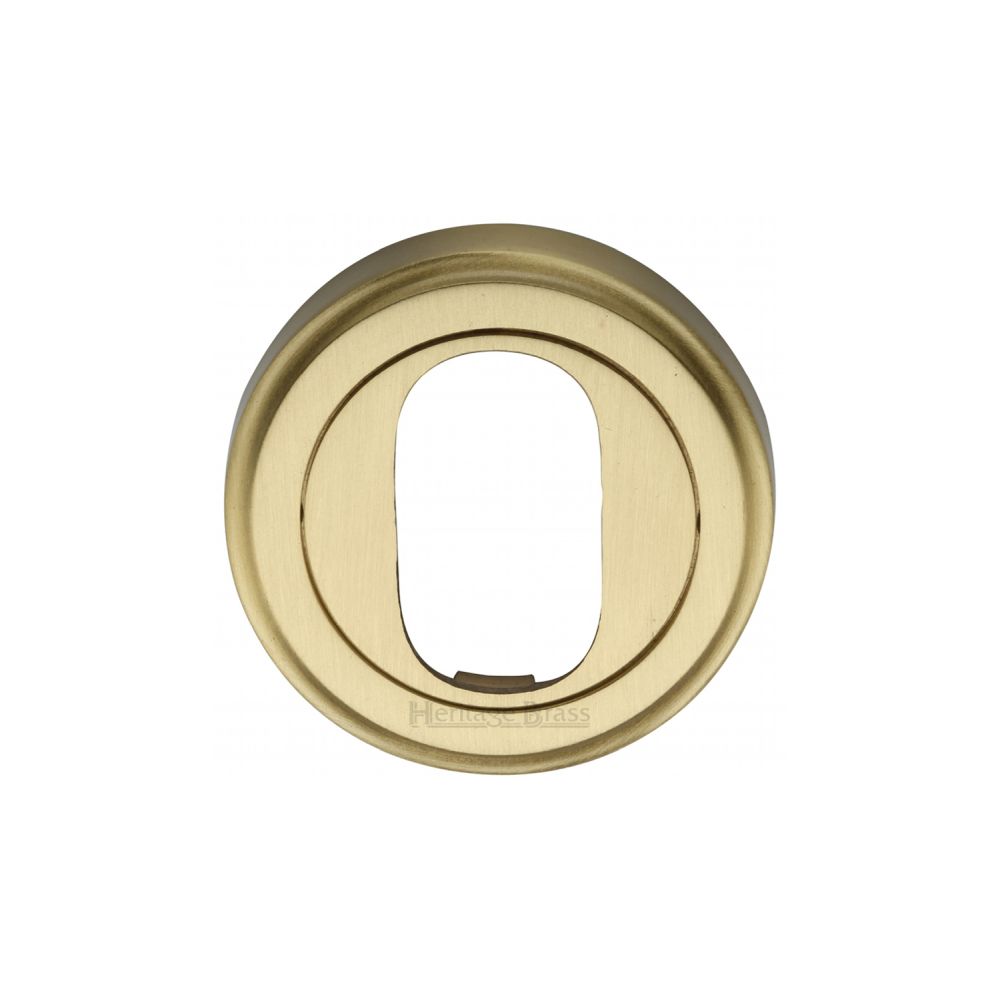 This is an image of a Heritage Brass - Oval Profile Cylinder Escutcheon Satin Brass Finish, v5010-sb that is available to order from T.H Wiggans Ironmongery in Kendal.
