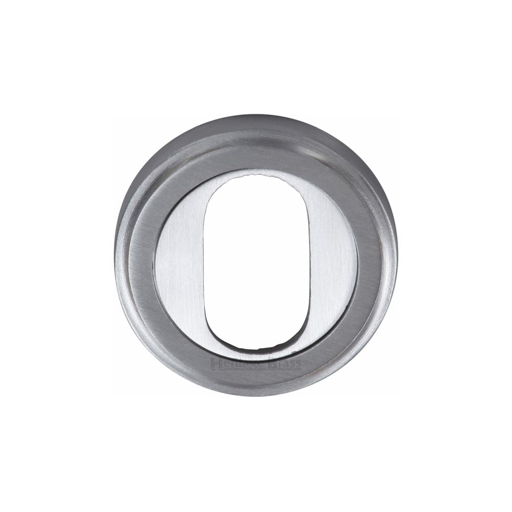 This is an image of a Heritage Brass - Oval Profile Cylinder Escutcheon Satin Chrome Finish, v5010-sc that is available to order from T.H Wiggans Ironmongery in Kendal.
