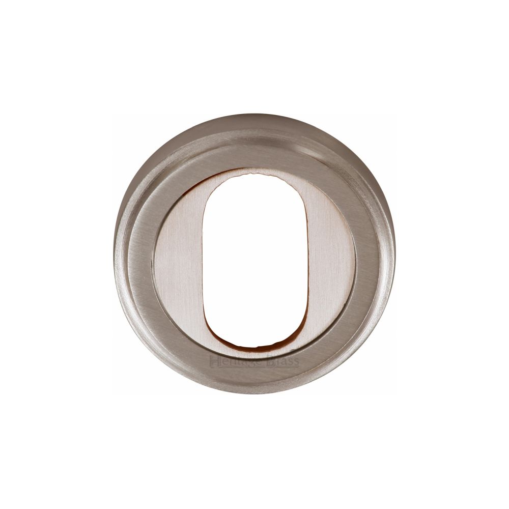This is an image of a Heritage Brass - Oval Profile Cylinder Escutcheon Satin Nickel Finish, v5010-sn that is available to order from T.H Wiggans Ironmongery in Kendal.