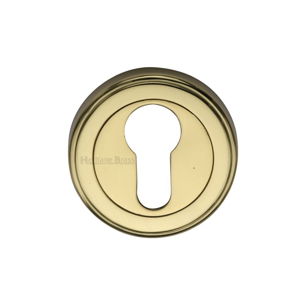 This is an image of a Heritage Brass - Euro Profile Cylinder Escutcheon Polished Brass Finish, v5020-pb that is available to order from T.H Wiggans Ironmongery in Kendal.