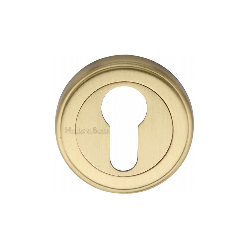 This is an image of a Heritage Brass - Euro Profile Cylinder Escutcheon Satin Brass Finish, v5020-sb that is available to order from T.H Wiggans Ironmongery in Kendal.