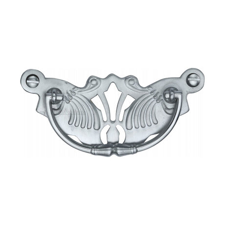 This is an image of a Heritage Brass - Cabinet Pull Ornate Plate Design Satin Chrome Finish, v5021-sc that is available to order from T.H Wiggans Ironmongery in Kendal.
