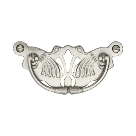 This is an image of a Heritage Brass - Cabinet Pull Ornate Plate Design Satin Nickel Finish, v5021-sn that is available to order from T.H Wiggans Ironmongery in Kendal.