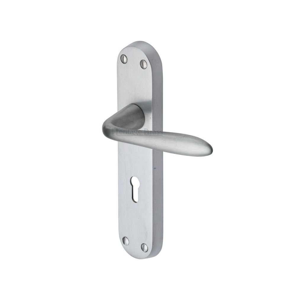 This is an image of a Heritage Brass - Door Handle Lever Lock Sutton Design Satin Chrome Finish, v6052-sc that is available to order from T.H Wiggans Ironmongery in Kendal.