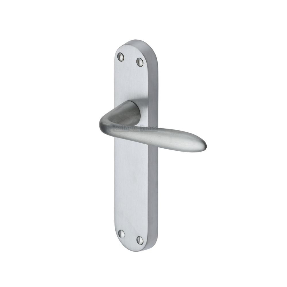 This is an image of a Heritage Brass - Door Handle Lever Latch Sutton Design Satin Chrome Finish, v6054-sc that is available to order from T.H Wiggans Ironmongery in Kendal.