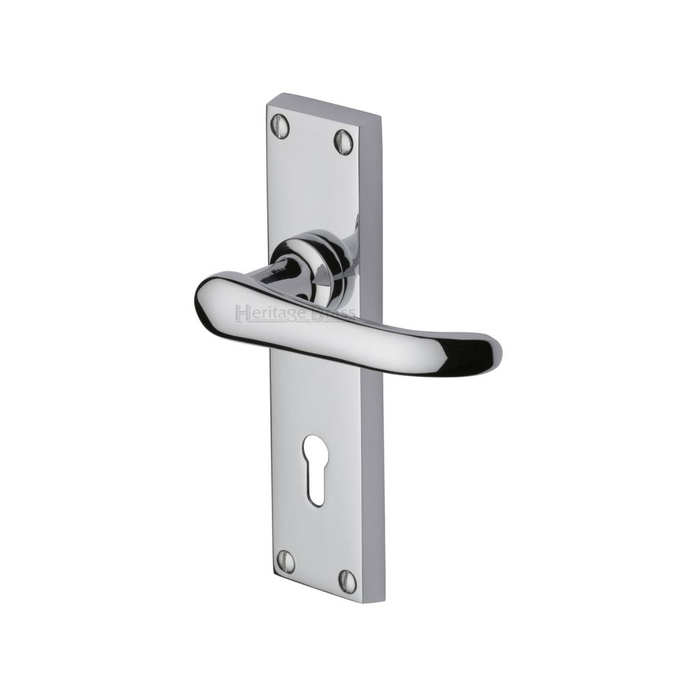 This is an image of a Heritage Brass - Door Handle Lever Lock Windsor Design Polished Chrome Finish, v700-pc that is available to order from T.H Wiggans Ironmongery in Kendal.