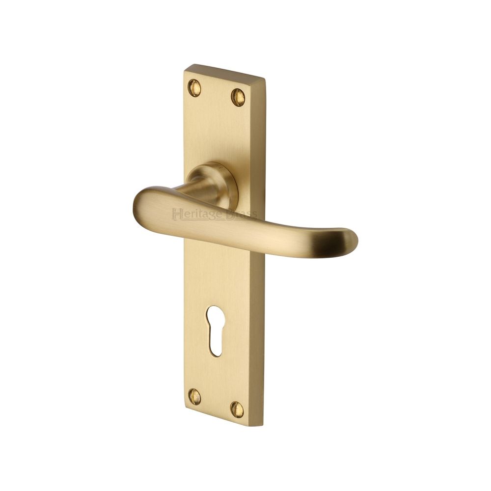 This is an image of a Heritage Brass - Door Handle Lever Lock Windsor Design Satin Brass Finish, v700-sb that is available to order from T.H Wiggans Ironmongery in Kendal.