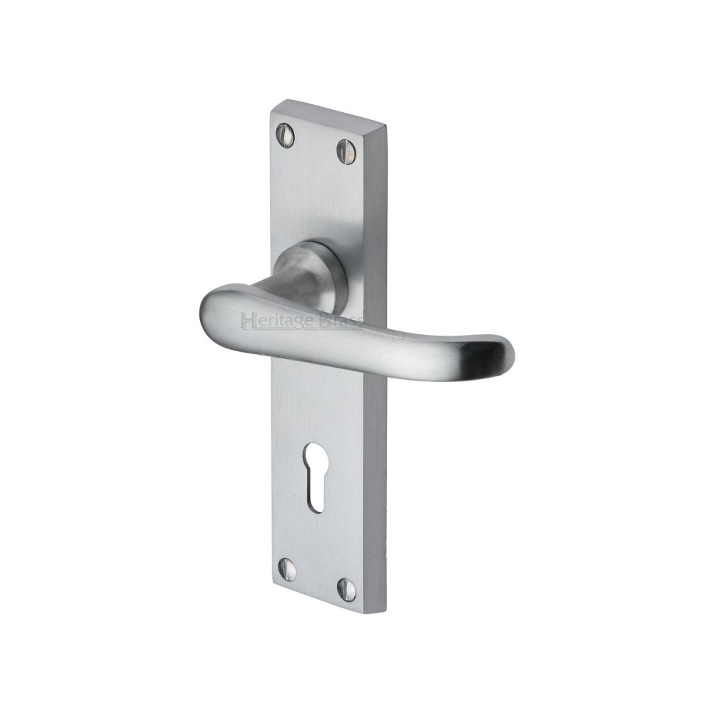 This is an image of a Heritage Brass - Door Handle Lever Lock Windsor Design Satin Chrome Finish, v700-sc that is available to order from T.H Wiggans Ironmongery in Kendal.